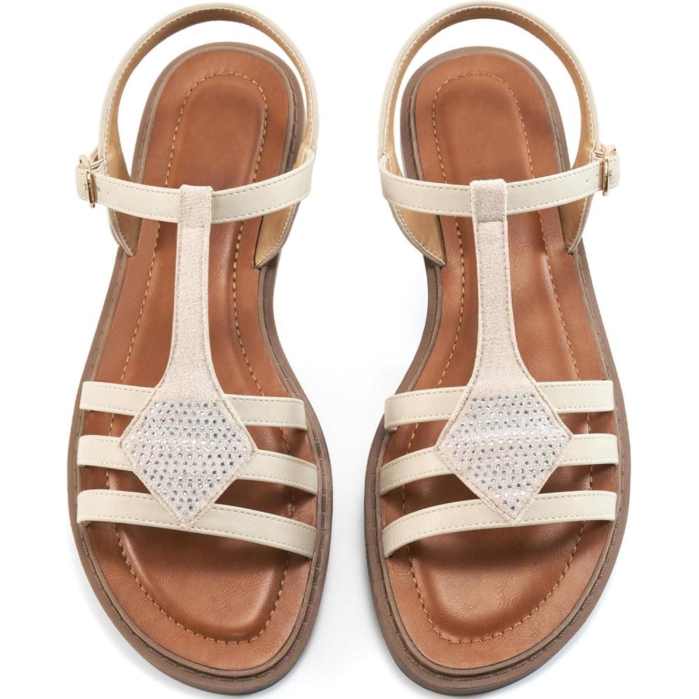 imageWomens Flat Sandals Dressy Comfortable Casual Walking Sandals Women  Trendy Wedding Ladies SandalBeige