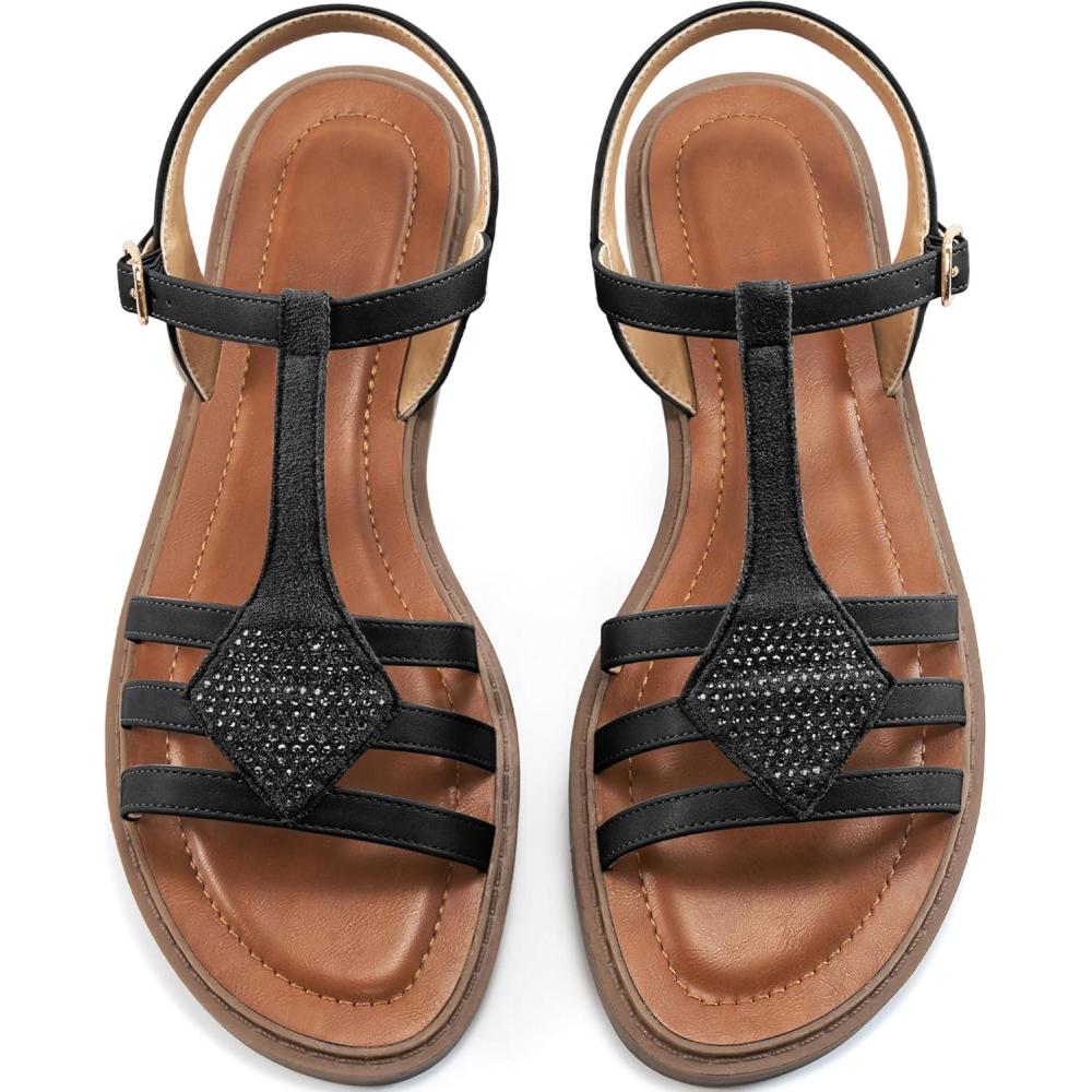 imageWomens Flat Sandals Dressy Comfortable Casual Walking Sandals Women  Trendy Wedding Ladies SandalBlack
