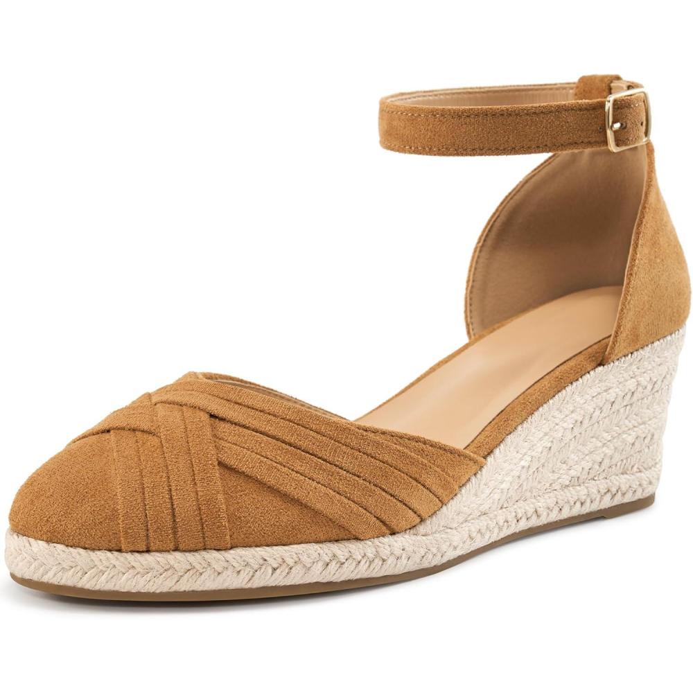 imageWomens Wedge Sandals Dressy Ankle Strap Espadrille Wedges for Women  Casual Closed Toe Wedding ShoesBrown