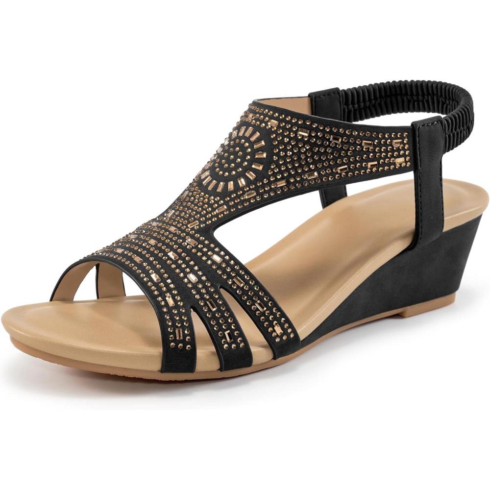imageWomens Wedge Sandals Platform  Comfortable Open Toe Wedge Sandals Women Dressy Summer  Fashion Ladies Party WedgesBlack