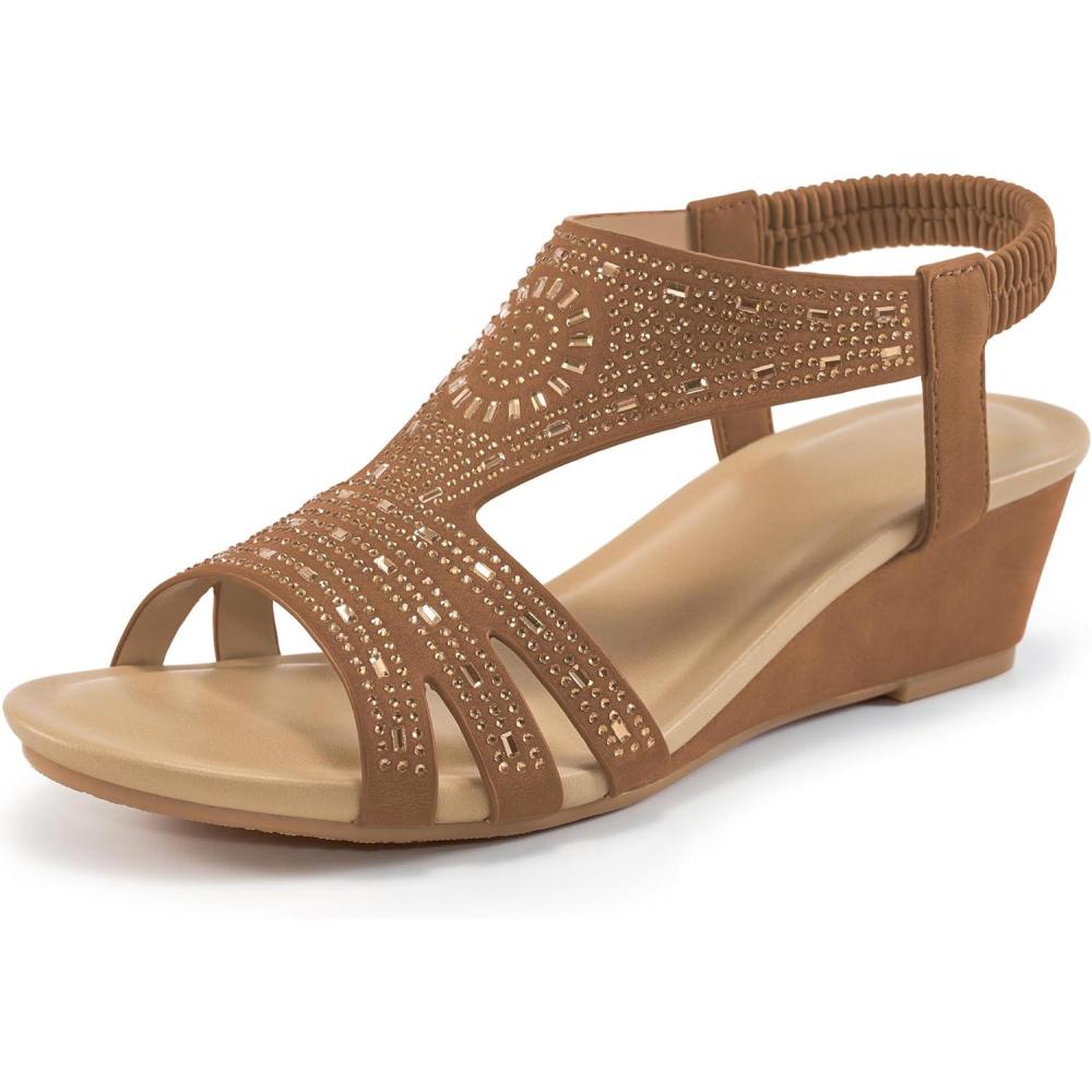 imageWomens Wedge Sandals Platform  Comfortable Open Toe Wedge Sandals Women Dressy Summer  Fashion Ladies Party WedgesBrown