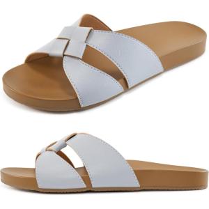 Arch Support Sandals for Women: Comfortable Dressy Summer Slides – Ladies Walking Beach Shoes Indoor Outdoor(Grey)