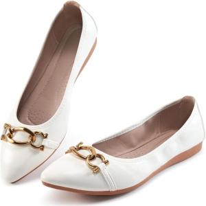 Ballet Flats Shoes for Women: Comfortable Work Dress Flats – Ladies Wedding Shoes for Walking(White)