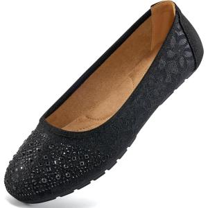 Ballet Flats for Women Dressy : Comfortable Dress Rhinestone Lace Wedding Flat for 2025 – Ladies Slip On Walking Office Shoes(Black)