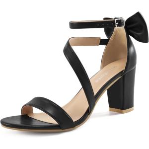 Chunky Heels for Women Wedding: Comfortable Ladies Bow Heel Sandals for Prom Party – Bridal Dressy Walking Shoes(Black)