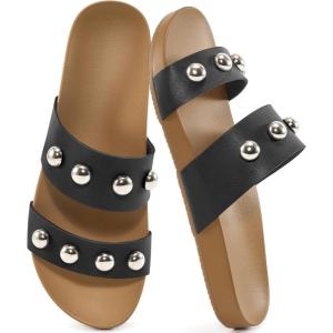 Comfort Sandals for Women Outdoors: Arch Support Open Toe Womens Sandals – Casual Slip On Beach Slides for Women(Black)