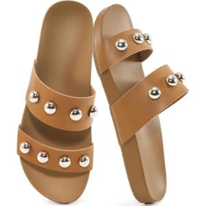 Comfort Sandals for Women Outdoors: Arch Support Open Toe Womens Sandals – Casual Slip On Beach Slides for Women(Brown)