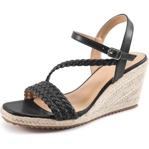 Dressy Wedge Sandals for Women: Comfortable Espadrille Summer Wedding Platform Wedge(Black)