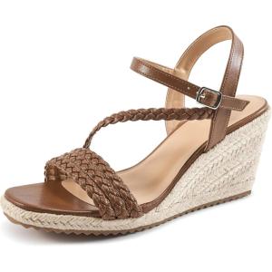 Dressy Wedge Sandals for Women: Comfortable Espadrille Summer Wedding Platform Wedge(Brown)