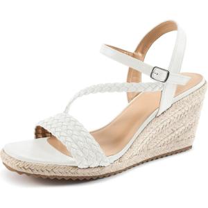 Dressy Wedge Sandals for Women: Comfortable Espadrille Summer Wedding Platform Wedge(White)