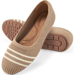 Flats for Women Ballets Shoes: Comfortable Knitted Dressy Work Flats – Ladies Wedding Flat Casual Shoes(Beige Stripe)