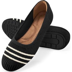 Flats for Women Ballets Shoes: Comfortable Knitted Dressy Work Flats – Ladies Wedding Flat Casual Shoes(Black Stripe)