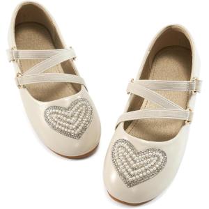 Girls Dress Shoes Flats: Little Kid Princess Flat for Birthday Wedding – Toddler Ballerina Shoe for School Walking(Beige)