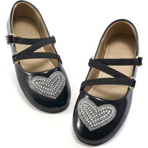 Girls Dress Shoes Flats: Little Kid Princess Flat for Birthday Wedding – Toddler Ballerina Shoe for School Walking(Black)