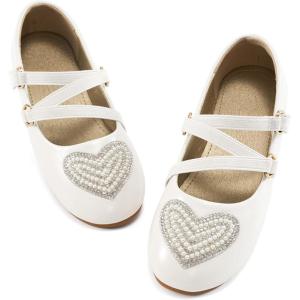 Girls Dress Shoes Flats: Little Kid Princess Flat for Birthday Wedding – Toddler Ballerina Shoe for School Walking(White)