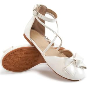 Girls Dress Shoes Flats: Little Kid Princess Wedding Party Ballet Flat – School Shoe for Girl(White)