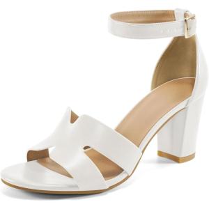 Heels for Fashion Women Wedding: Comfortable Womens Heeled Sandals for Party – Dressy Prom Ladies Buckle Shoes(White)