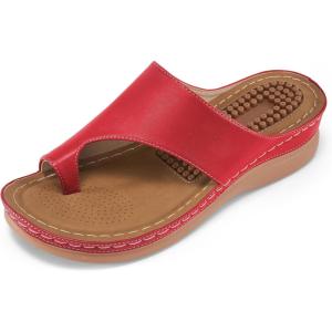 Orthopedic Wedge Sandals for Women: Comfortable Dressy Summer Sandals Women Comfortable Casual Walking Wedges Platform(Red)