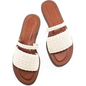 Slides for Women Comfort Sandals: Summer Dressy Beach Braided Sandal – Ladies Casual Walking Shoes(Beige)