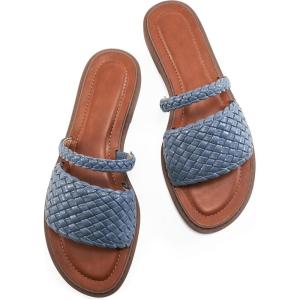 Slides for Women Comfort Sandals: Summer Dressy Beach Braided Sandal – Ladies Casual Walking Shoes(Blue)