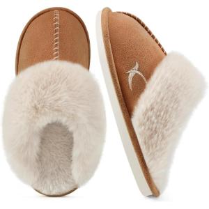 Slippers for Women House Shoes: Memory Foam Womens Slippers Bedroom Comfortable Warm Fuzzy Slip On Winter Shoes Indoor Outdoor(Brown)