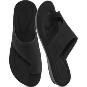 Summer Flat Sandals for Women: Comfortable Walking Dressy Slides for 2025 – Ladies Orthopedic Casual Shoes Indoor Outdoor(All Black)