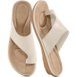 Summer Flat Sandals for Women: Comfortable Walking Dressy Slides for 2025 – Ladies Orthopedic Casual Shoes Indoor Outdoor(Beige)
