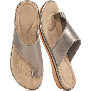 Summer Flat Sandals for Women: Comfortable Walking Dressy Slides for 2025 – Ladies Orthopedic Casual Shoes Indoor Outdoor(Silver Gray)