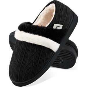 Women Slippers Fuzzy Ladies Shoes: Warm House Slippers for Indoor Outdoor(Black)
