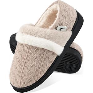 Women Slippers Fuzzy Ladies Shoes: Warm House Slippers for Indoor Outdoor(Khaki)