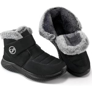 Women Snow Boots Waterproof: Fur Lined Warm Winter Boots for Women- Comfortable Non Slip Outdoor Walking Booties(Black)
