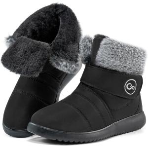 Women Snow Boots Winter Shoes With Hook Loop Comfortable Fur Lined Boots for Women Waterproof Slip On Booties Warm Anti Slip Shoes(Black)