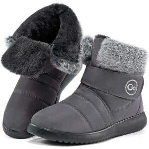 Women Snow Boots Winter Shoes With Hook Loop Comfortable Fur Lined Boots for Women Waterproof Slip On Booties Warm Anti Slip Shoes(Grey)