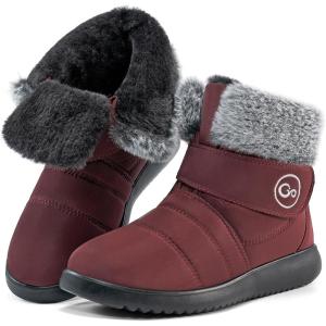 Women Snow Boots Winter Shoes With Hook Loop Comfortable Fur Lined Boots for Women Waterproof Slip On Booties Warm Anti Slip Shoes(Wine Red)