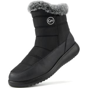 Women Winter Snow Boots Waterproof: Mid Calf Womens Boots with Fur Lined Anti Slip Zipper Booties Comfortale Outdoor Shoes(Black)