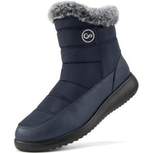 Women Winter Snow Boots Waterproof: Mid Calf Womens Boots with Fur Lined Anti Slip Zipper Booties Comfortale Outdoor Shoes(Darkblue)