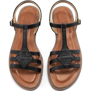 Womens Flat Sandals Dressy: Comfortable Casual Walking Sandals Women – Trendy Wedding Ladies Sandal(Black)