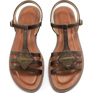 Womens Flat Sandals Dressy: Comfortable Casual Walking Sandals Women – Trendy Wedding Ladies Sandal(Coffee)
