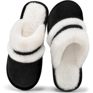 Womens Slippers Fuzzy for Indoor: House Slippers for Bedroom Livingroom – Home Ladies(Black)