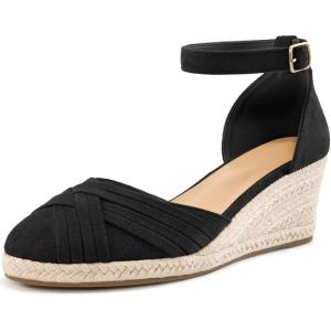 Womens Wedge Sandals Dressy: Ankle Strap Espadrille Wedges for Women – Casual Closed Toe Wedding Shoes(Black)