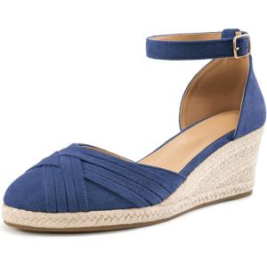 Womens Wedge Sandals Dressy: Ankle Strap Espadrille Wedges for Women – Casual Closed Toe Wedding Shoes(Blue)