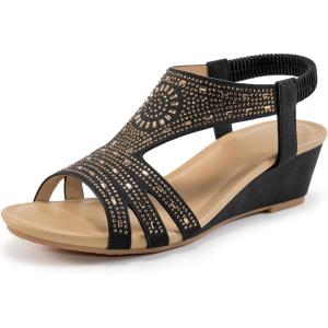 Womens Wedge Sandals Platform – Comfortable Open Toe Wedge Sandals Women Dressy Summer – Fashion Ladies Party Wedges(Black)