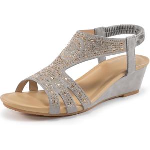 Womens Wedge Sandals Platform – Comfortable Open Toe Wedge Sandals Women Dressy Summer – Fashion Ladies Party Wedges(Grey)
