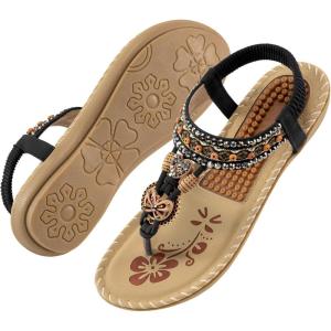 Sandals for Women Flats Shoes with Cushion Footbed Comfortable Bohemia Flip Flops for Women Casual Flats Sandals Dressy Summer