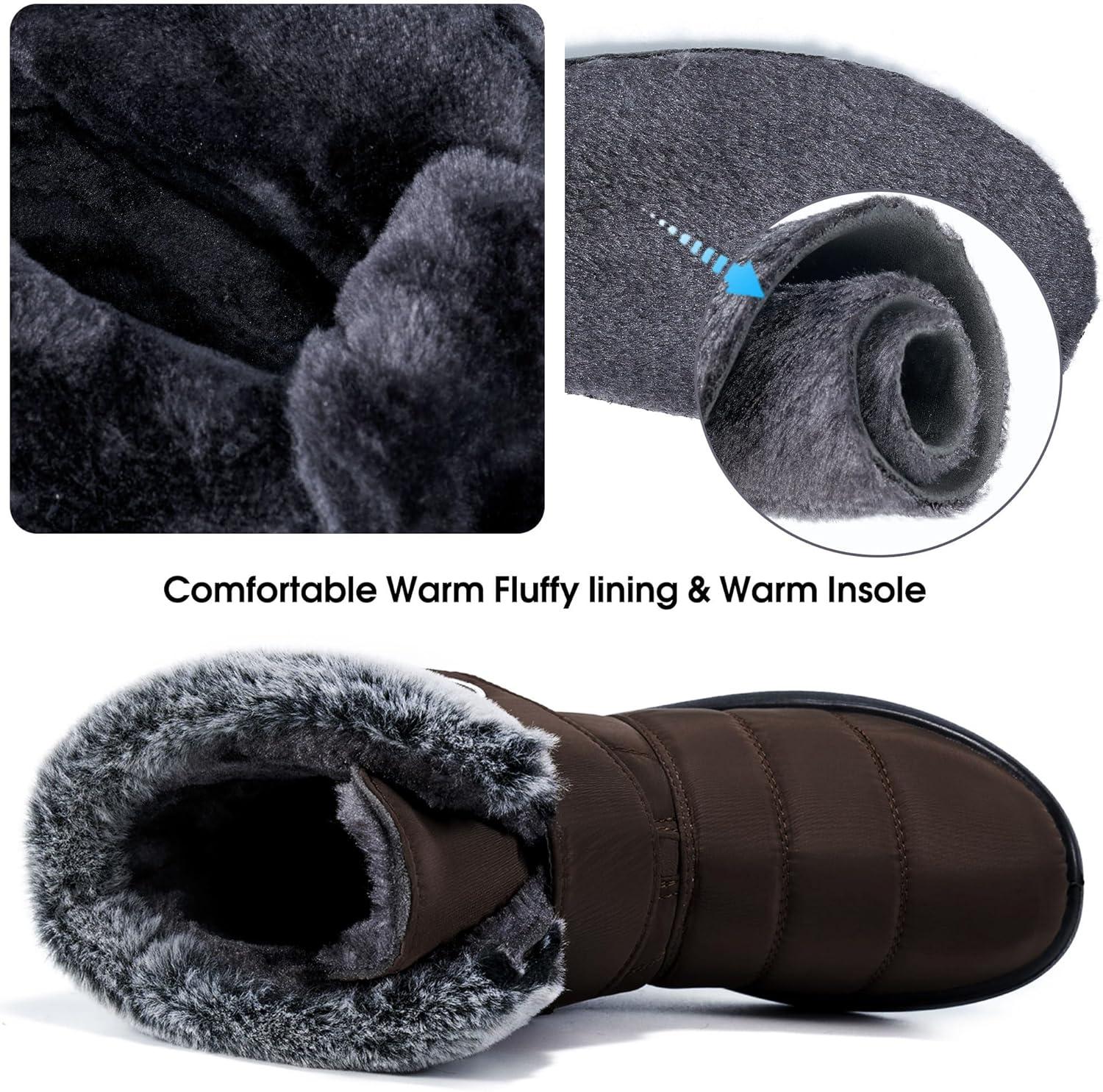 imageWomen Snow Boots Winter Shoes With Hook Loop Comfortable Fur Lined Boots for Women Waterproof Slip On Booties Warm Anti Slip ShoesBrown
