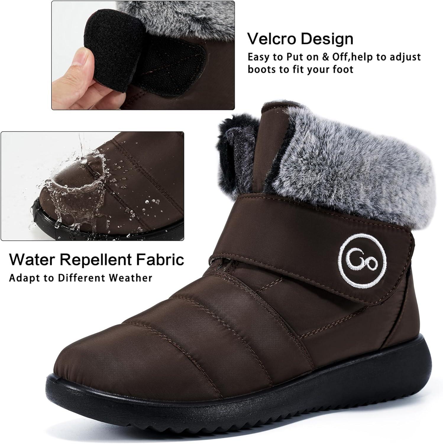 imageWomen Snow Boots Winter Shoes With Hook Loop Comfortable Fur Lined Boots for Women Waterproof Slip On Booties Warm Anti Slip ShoesBrown