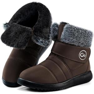 Women Snow Boots Winter Shoes With Hook Loop Comfortable Fur Lined Boots for Women Waterproof Slip On Booties Warm Anti Slip Shoes(Brown)