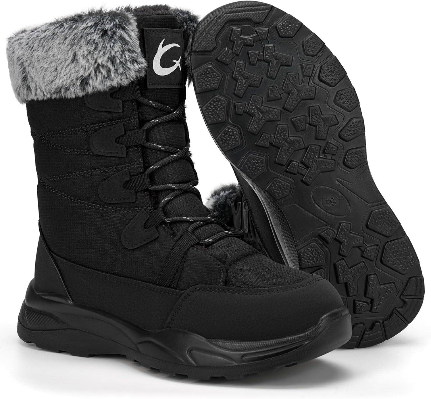 imageWomens Snow Boots for Winter Comfortable Warm Fur Lined Anti Slip Midcalf Booties for WalkingBlack