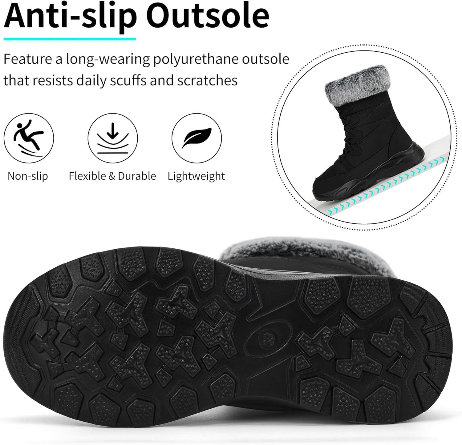 imageWomens Snow Boots for Winter Comfortable Warm Fur Lined Anti Slip Midcalf Booties for WalkingBlack