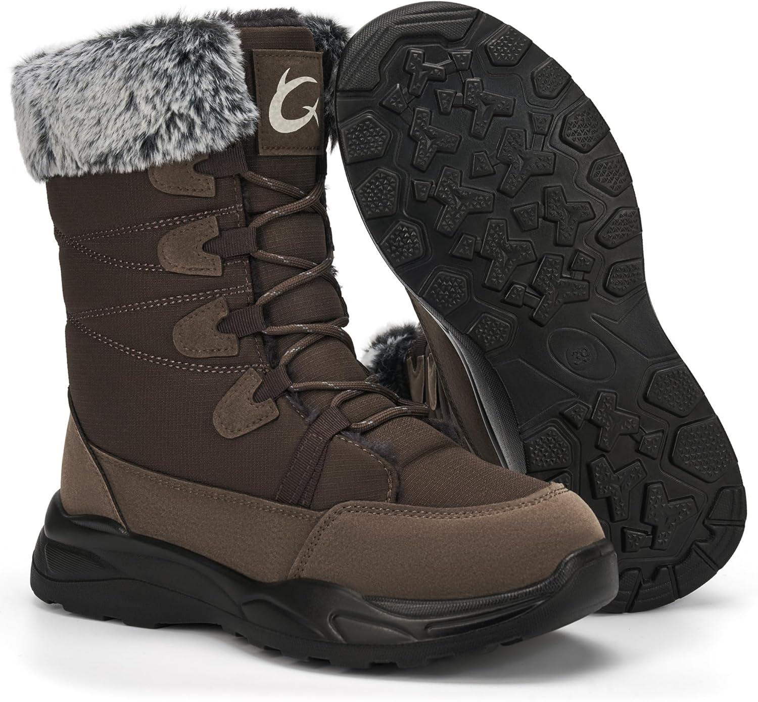 imageWomens Snow Boots for Winter Comfortable Warm Fur Lined Anti Slip Midcalf Booties for WalkingBrown